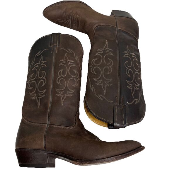 VTG Nocona Cowboy Boots Mens 9.5D Made In USA Brown Leather Western Snip Toe USA main image 9
